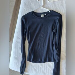 Aritzia Navy Ribbed Homestretch Long Sleeve Top